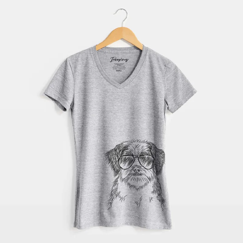 Aviator Asa the Havanese - Women's V-neck Shirt-- Ribbed Striped Patterned