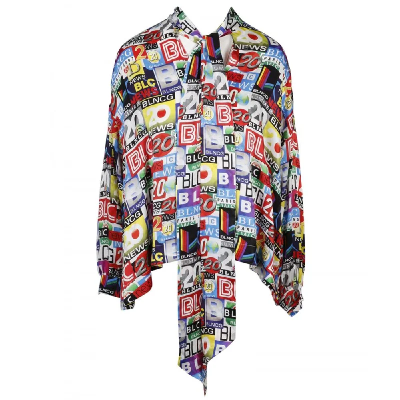 Balenciaga Women's Silk Jacquard Blouse Shirt Multicolor Casual Relaxed Blouse