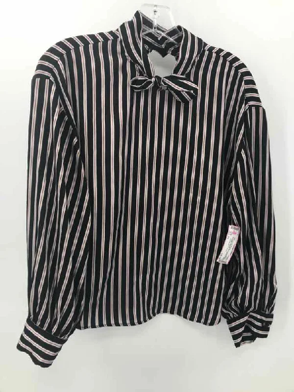 Pre-Owned Zara Black Size XS Stripe Long Sleeve Blouse Satin Bow Blouse