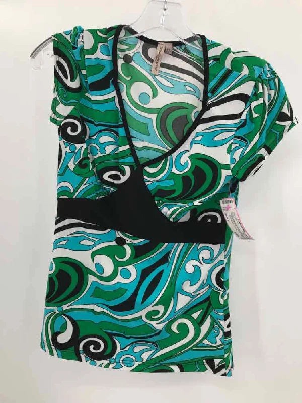 Pre-Owned Susan Lawrence Green Size Small P Printed Blouse Side Tie Blouse
