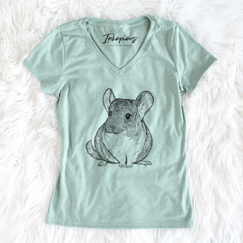 Bare Cheddar the Chinchilla - Women's V-neck Shirt-- Chenille Blend Fleece Blend Nylon Blend Bare Cheddar the Chinchilla - Women's V-neck Shirt-- Chenille Blend Fleece Blend Nylon Blend