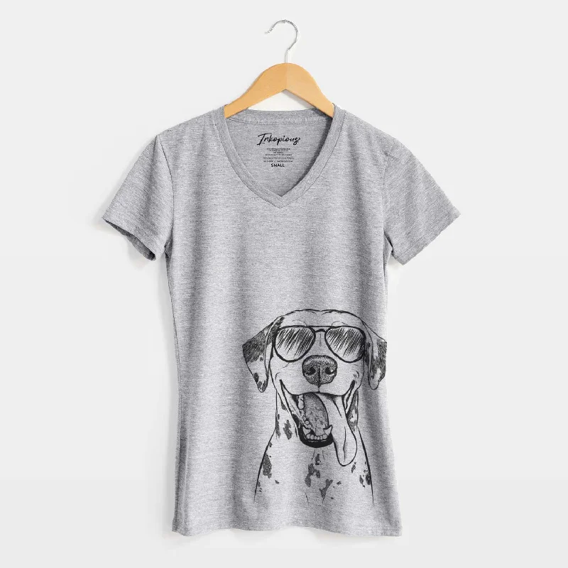 Aviator Hydro the Dalmatian - Women's V-neck Shirt-- Embroidered Appliqued Beaded