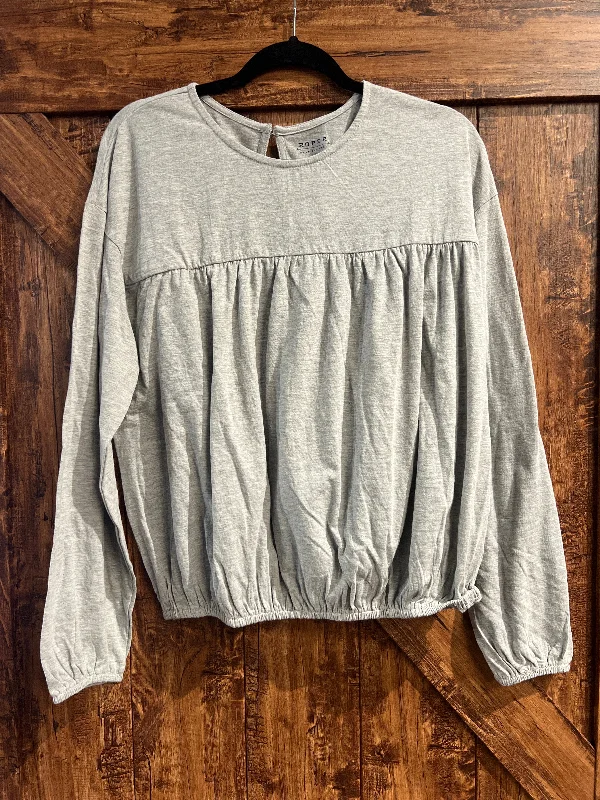 Women's Heather Grey Ls Blouse Stretchy Fitted Blouse