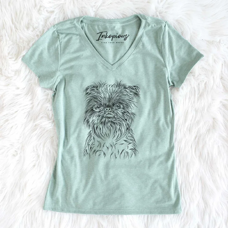 Bare Alo the Brussels Griffon - Women's V-neck Shirt-- Satin Blend Silk Blend Wool Blend Bare Alo the Brussels Griffon - Women's V-neck Shirt-- Satin Blend Silk Blend Wool Blend