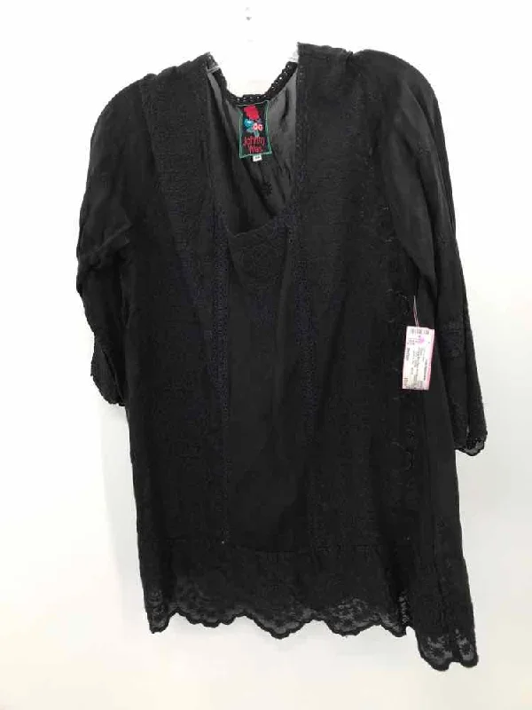 Pre-Owned Johnny Was Black Size Medium Tunic Blouse Semi-Sheer Blouse