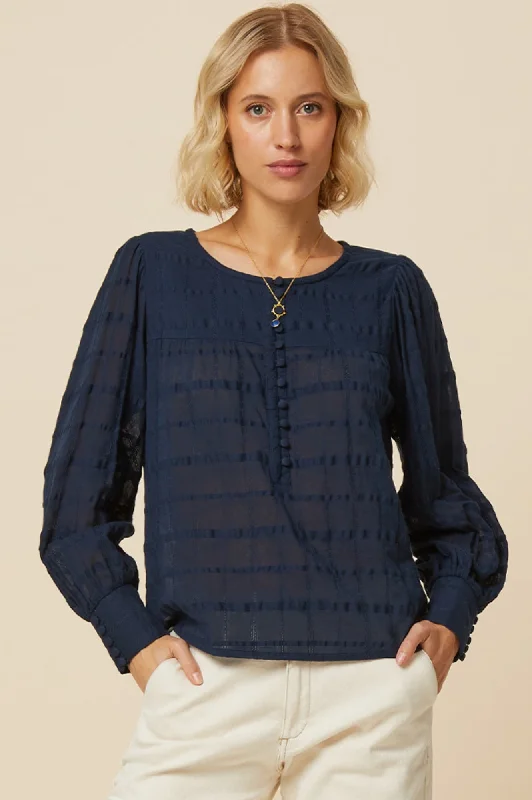 Roch Blouse | Navy Casual Button Blouse