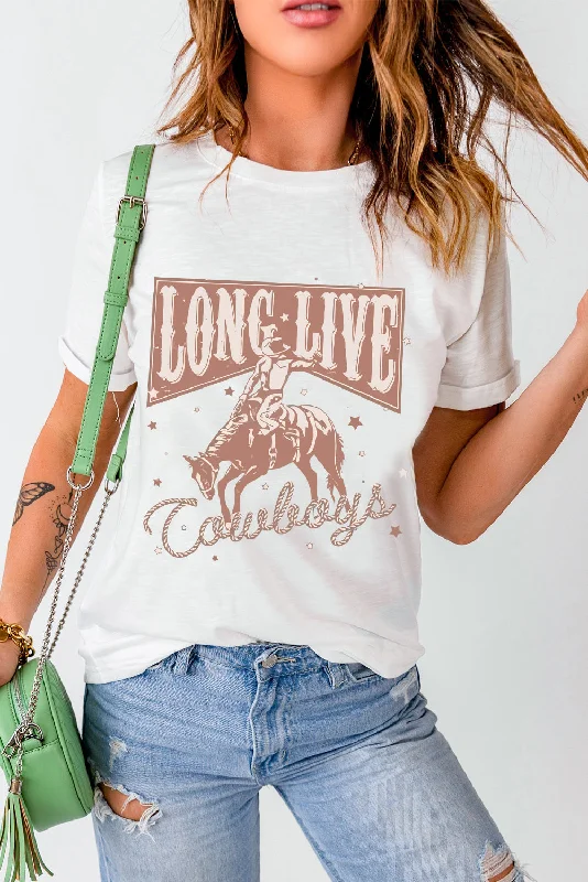 Hazel Blues® | Cowboy Graphic Round Neck Short Sleeve T-Shirt-- Terry Blend Velvet Blend Canvas Blend Hazel Blues® | Cowboy Graphic Round Neck Short Sleeve T-Shirt-- Terry Blend Velvet Blend Canvas Blend