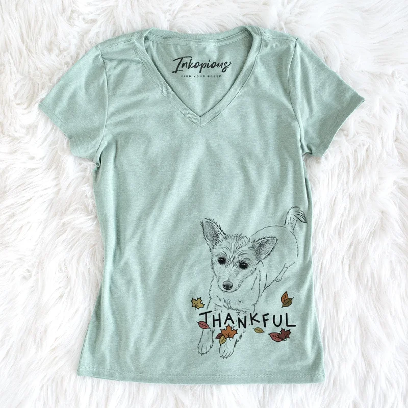 Thankful Maisie the Terrier Mix - Women's V-neck Shirt-- Jersey Fabric Tulle Fabric Batik Fabric Thankful Maisie the Terrier Mix - Women's V-neck Shirt-- Jersey Fabric Tulle Fabric Batik Fabric