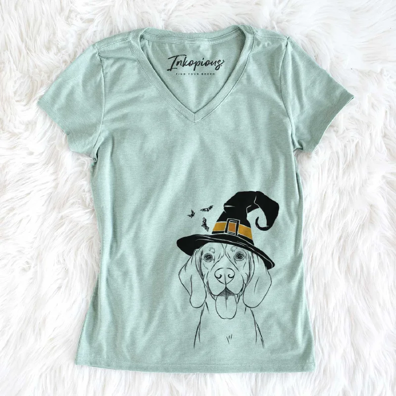 Witch Bogie the Beagle - Women's V-neck Shirt-- Welt Pockets Slit Pockets