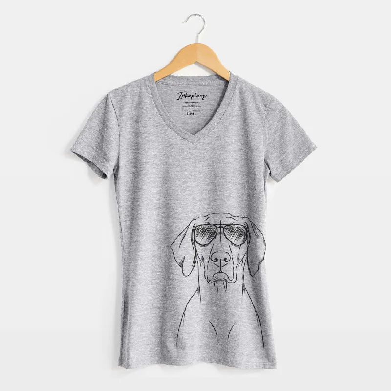 Aviator Walter the Weimaraner - Women's V-neck Shirt-- Fleece Fabric Down Fabric Feather Fabric Aviator Walter the Weimaraner - Women's V-neck Shirt-- Fleece Fabric Down Fabric Feather Fabric