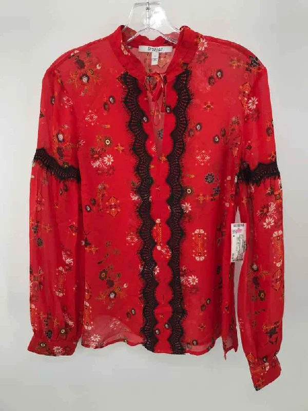 Pre-Owned Derek Lam 10 Crosby Red Size 4 Printed Blouse Peter Pan Collar Blouse