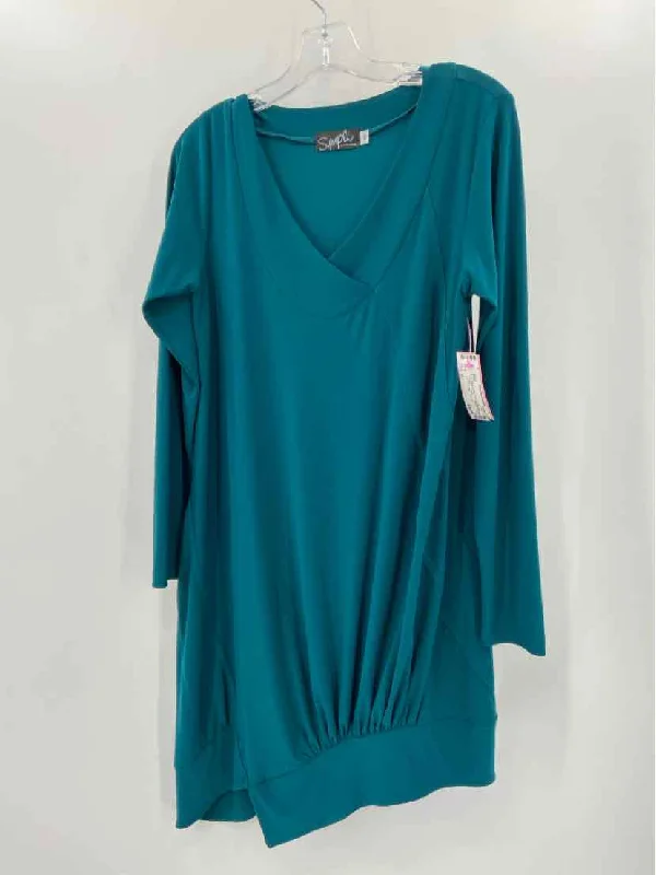 Pre-Owned Sympli Green Size 10 Tunic Blouse Peter Pan Collar Blouse
