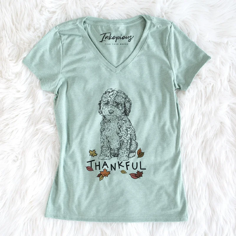 Thankful Sweet Tea the Mini Doodle - Women's V-neck Shirt-- Zippered Front Buttoned Front Snap Front Thankful Sweet Tea the Mini Doodle - Women's V-neck Shirt-- Zippered Front Buttoned Front Snap Front