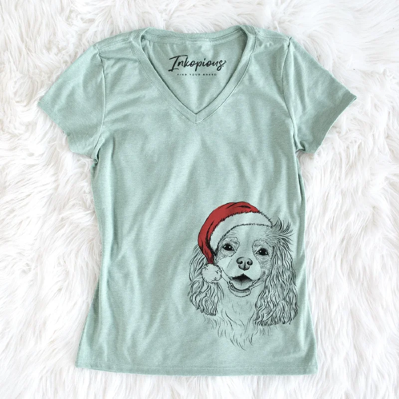 Santa Halley Comet the Cavalier King Charles Spaniel - Women's Perfect V-neck Shirt-- Fitted T-Shirt Seamless Stretchy Santa Halley Comet the Cavalier King Charles Spaniel - Women's Perfect V-neck Shirt-- Fitted T-Shirt Seamless Stretchy
