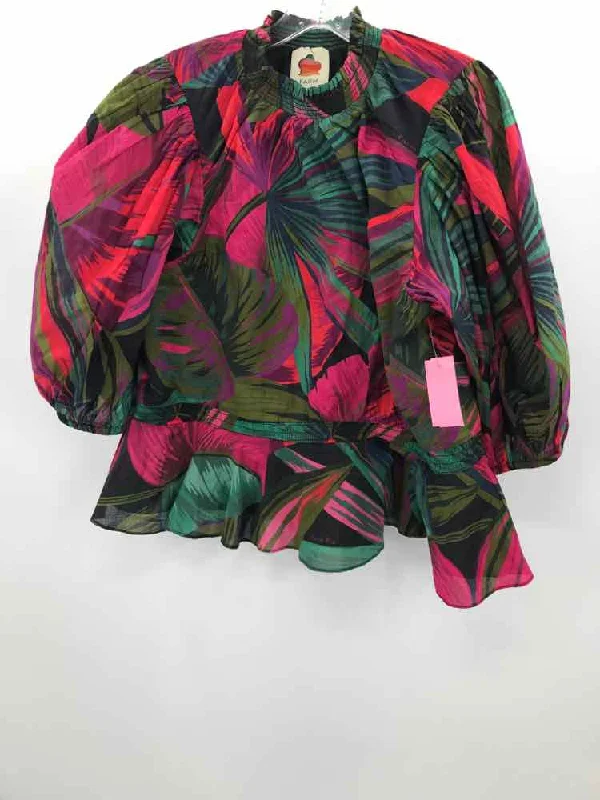 Pre-Owned Farm Rio Pink Size Large Printed Blouse Side Tie Blouse