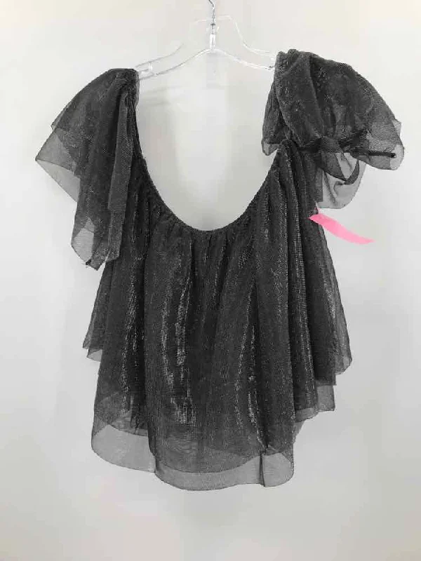 Pre-Owned Pink Lily Silver Size Small Blouse Feminine Tie Blouse