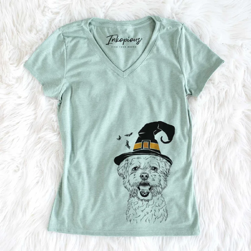 Witch Belle the Maltipoo - Women's V-neck Shirt-- Fitted T-Shirt Seamless Stretchy