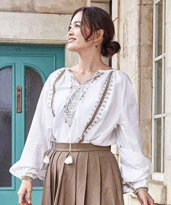 Embroidered Blouse Feminine Ruffle Blouse