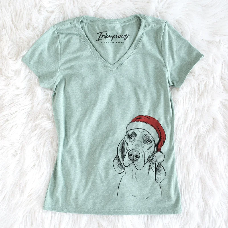 Santa Norman the Plott Hound - Women's Perfect V-neck Shirt-- Elasticated Padded Insulated
