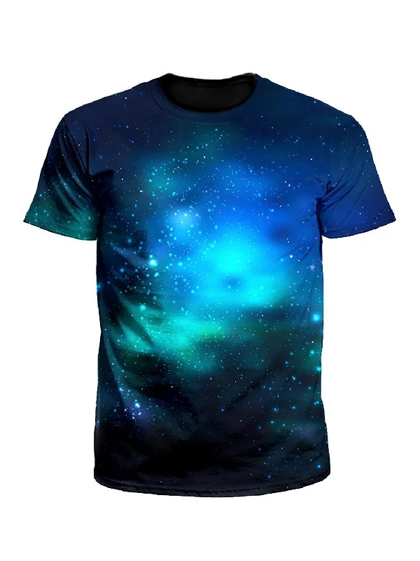 Deep Blue Galaxy Unisex T-Shirt-- Notch Collar Peter Pan Collar Cowl Neck