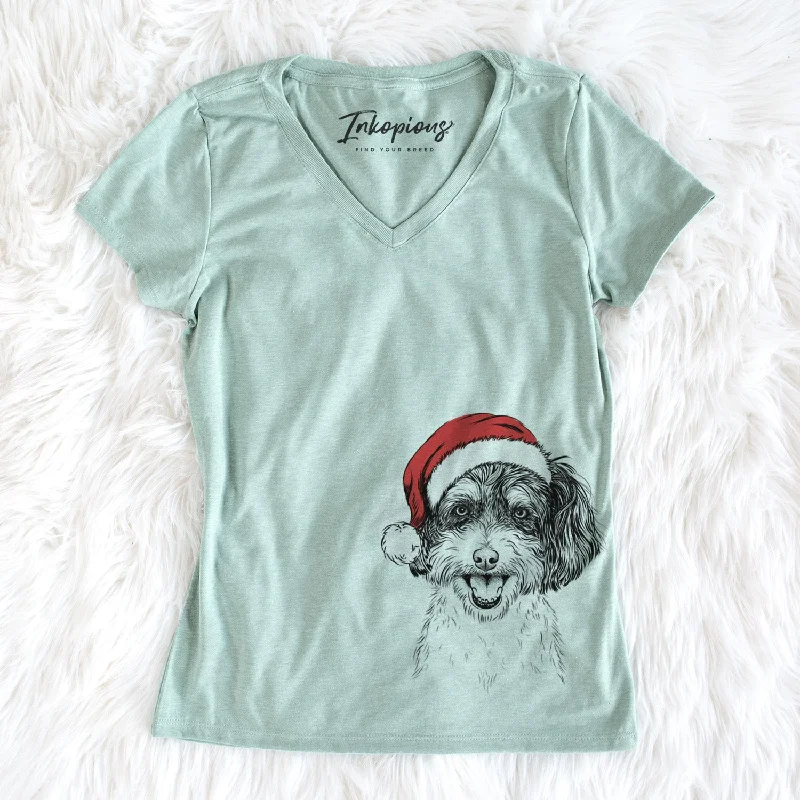 Santa Carlos the Cavapoo - Women's Perfect V-neck Shirt-- Print Jacquard Patchwork