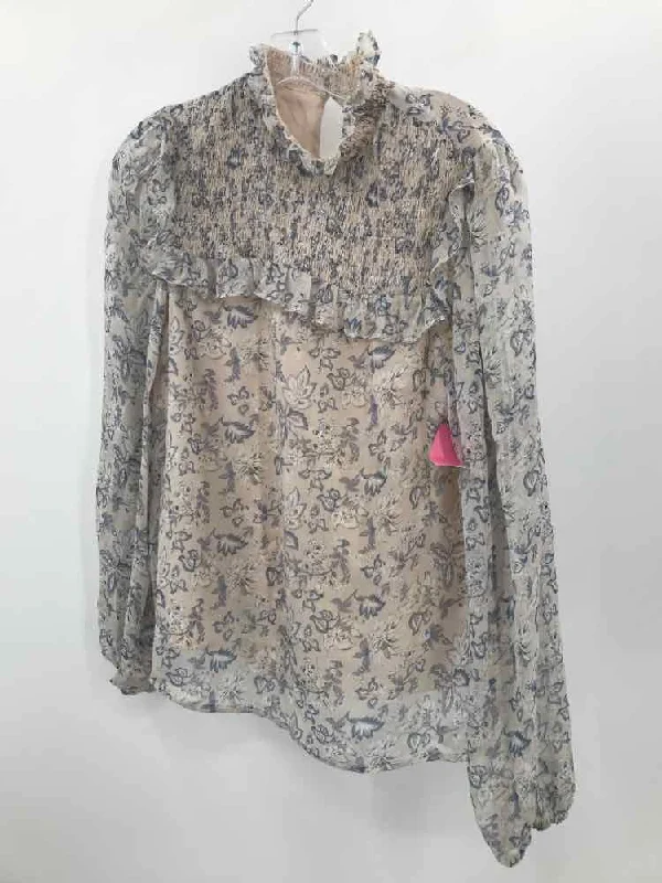 Pre-Owned En Saison Blue Size Medium Floral Blouse Off-Shoulder Wrap Blouse
