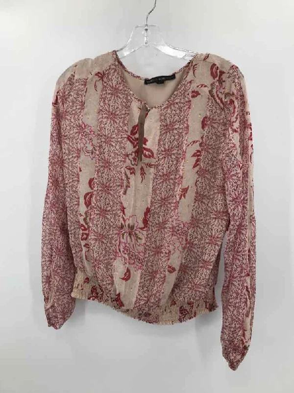 Pre-Owned WHBM Tan Size Medium Long Sleeve Blouse Satin Long Blouse