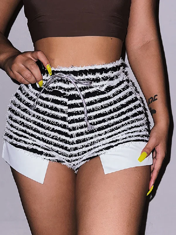 Knit Patchwork Striped Print Short Pants Classic Bootcut Trousers