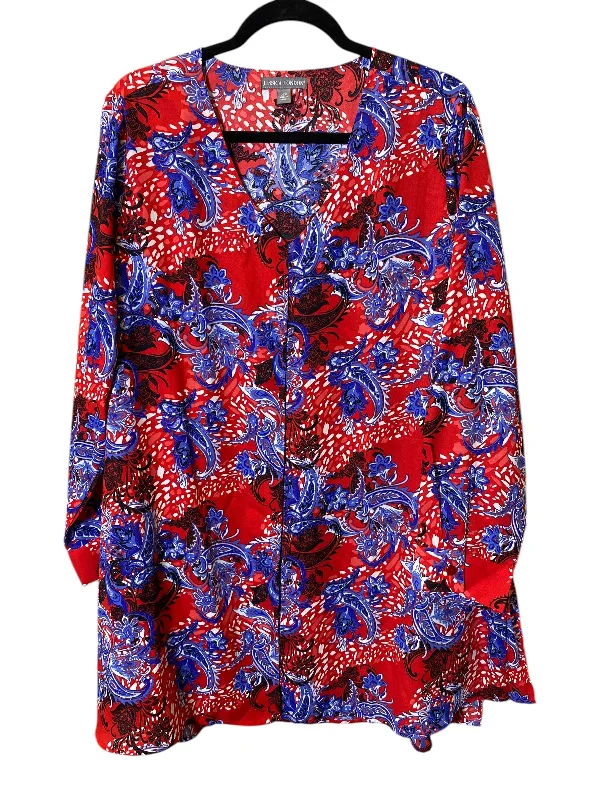 Dress Casual Midi By Jessica London In Blue & Red & White, Size: 2x Tunics Travel practical