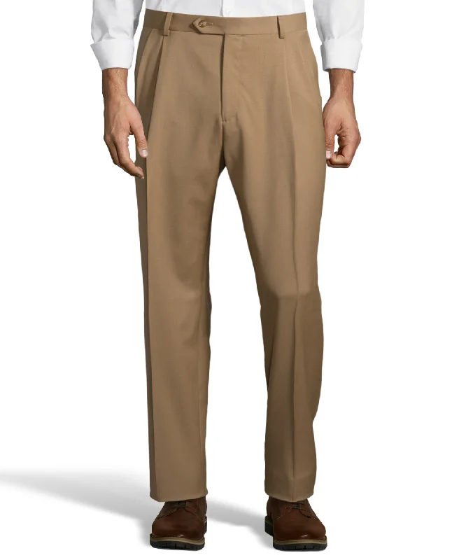 Palm Beach 100% Wool Gabardine Caramel Pleated Pant Cozy Fitted Pants