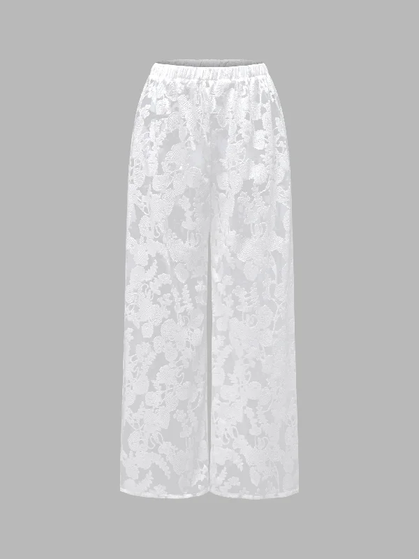 Jacquard Elastic Waist Pants Slim-Fit Khaki Pants