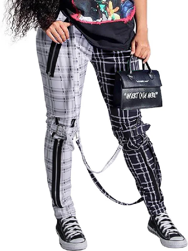 Plaid Color Block Stretchy High Waist Skinny Pants Classic Flared Pants