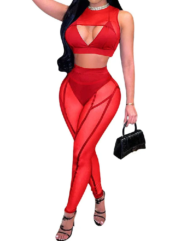 Two Piece Crop Bra & Long Pants Outfits Elegant High-Waist Pants