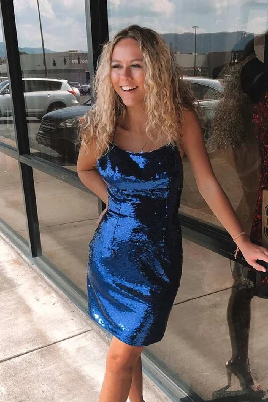 Navy Blue Sequins Tight Party Dress Tunics Floral girly