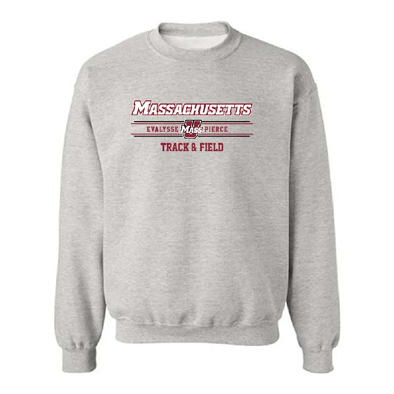 UMass - NCAA Women's Track & Field : Evalysse Pierce - Classic Fashion Shersey Crewneck Sweatshirt Hoodie with Exposed Zipper Edgy Industrial UMass - NCAA Women's Track & Field : Evalysse Pierce - Classic Fashion Shersey Crewneck Sweatshirt Hoodie with Exposed Zipper Edgy Industrial