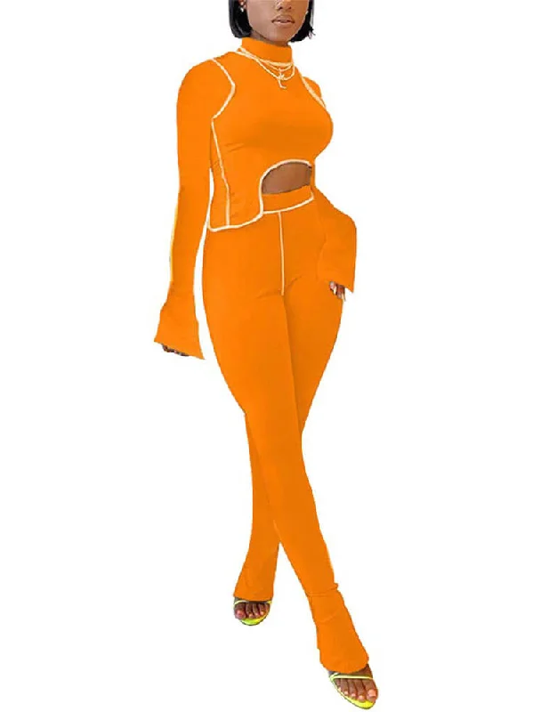 Two Piece Cutout Top Bodycon Long Pants Elegant Palazzo Trousers