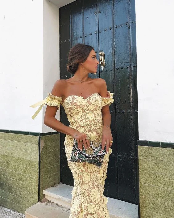 Light Yellow Sweetheart Off Shoulder Lace Cocktail Dress Formal Party Dress ,DP1945 Tunics Winter warm Light Yellow Sweetheart Off Shoulder Lace Cocktail Dress Formal Party Dress ,DP1945 Tunics Winter warm