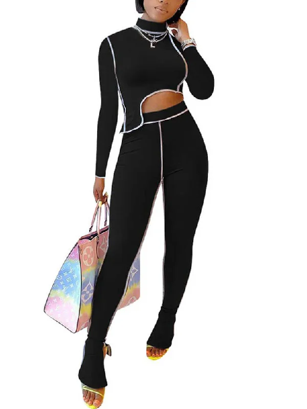 Two Piece Cutout Top Bodycon Long Pants Comfortable Fleece Pants