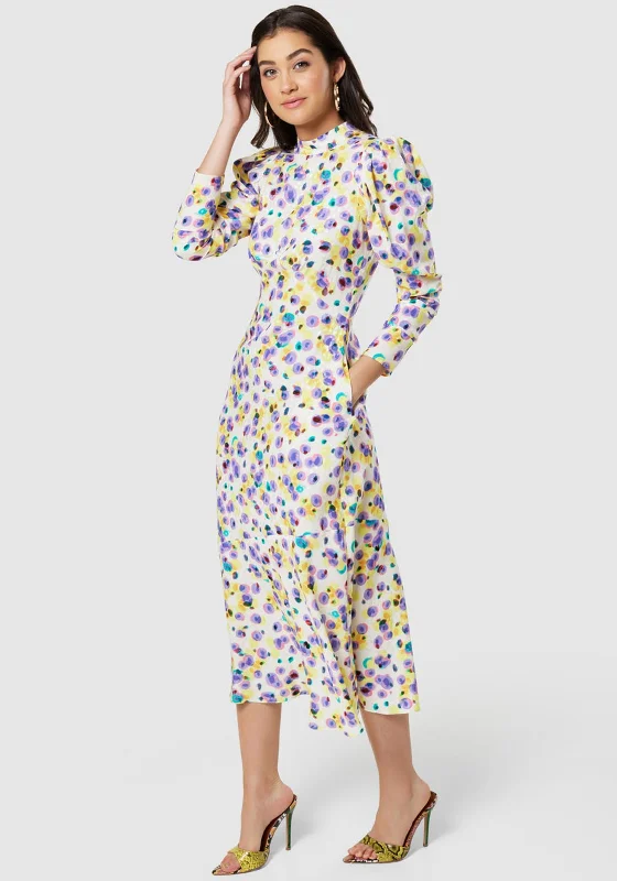 Closet London Multi Print High Neck Long Dress, Yellow Tunics New arrival