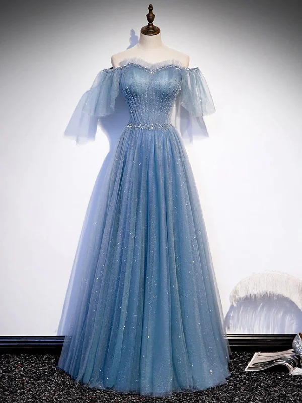 Sweetheart-Neck Tulle Flare Sleeves Beaded Sequin Prom Dresses Formal Evening Dresses Tunics Luxurious high-end