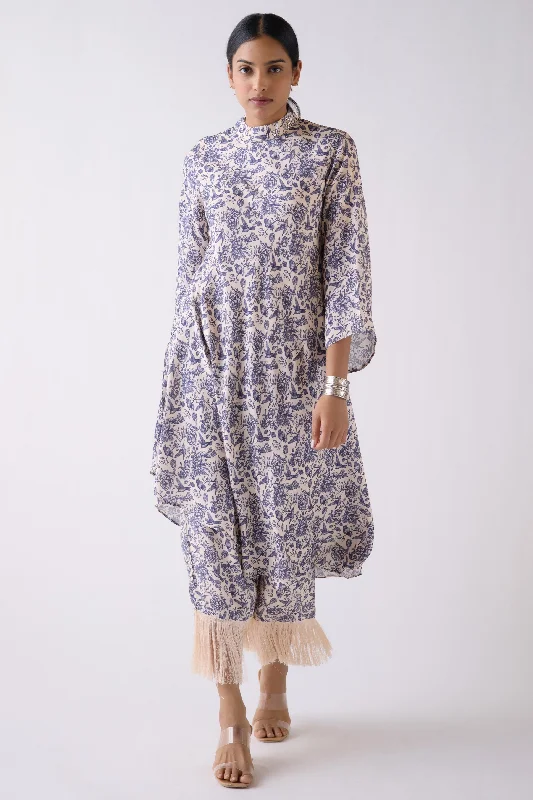 51Z072-RO Ivory Printed Muslin Co-ord Set With Fringe Pants Chic Faux Leather Pants