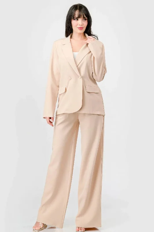 Luxe Stretch Woven Loose Fit Blazer And Wide Legs Pants Semi Formal Set Comfortable Wide-Leg Pants Luxe Stretch Woven Loose Fit Blazer And Wide Legs Pants Semi Formal Set Comfortable Wide-Leg Pants