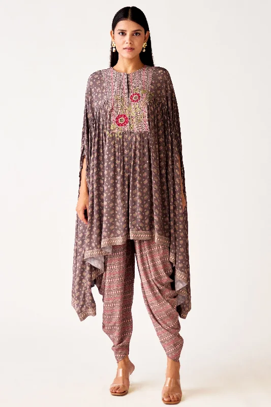 51Z118-RO Grey Printed Co-ord Set With Dhoti Pants Cozy Full-Length Pants