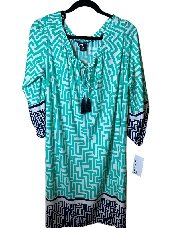 Dress Casual Midi By En Focus In Green & White, Size: 1x Tunics Brand named
