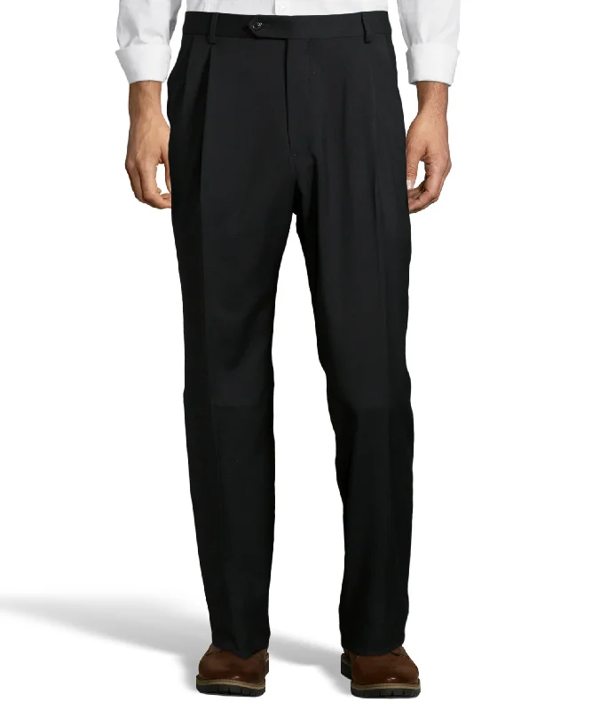 Palm Beach 100% Wool Gabardine Black Pleated Pant Modern Stretch Trousers