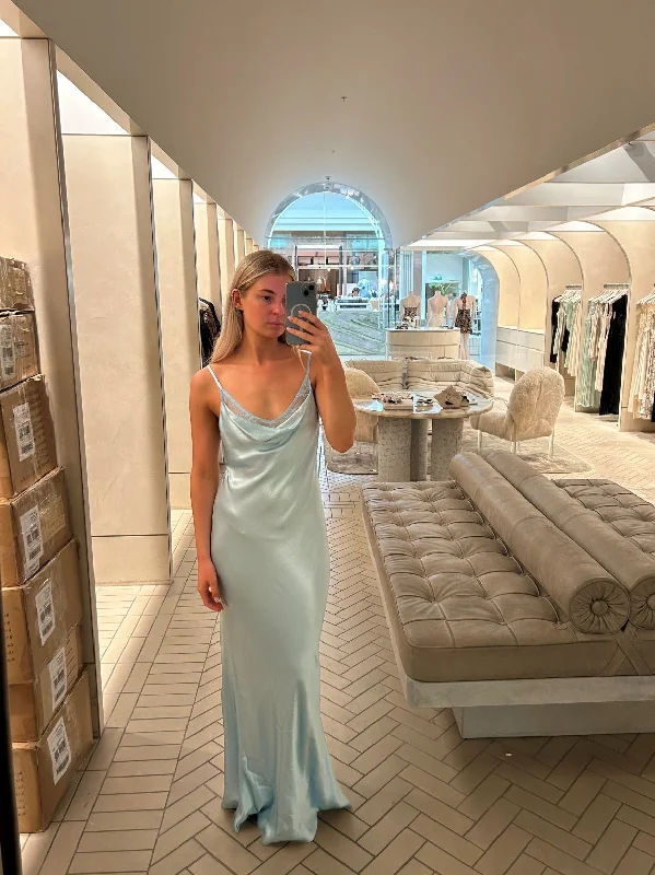 Light Blue Lace Satin Straps Simple Long Party Dress, DP2181 Tunics Practical durable Light Blue Lace Satin Straps Simple Long Party Dress, DP2181 Tunics Practical durable