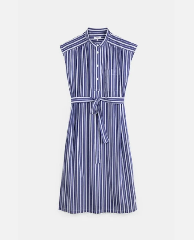 Suncoo Cara Blue Stripe Dress Elegant Long Evening