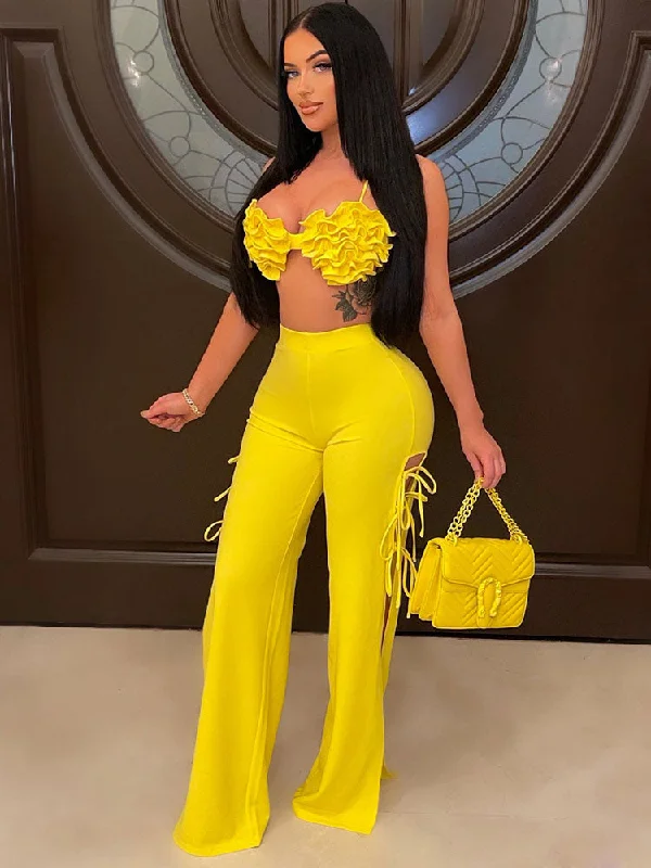 Two Piece Halter Floor Length Pants Outfits High-Waist Yoga Pants