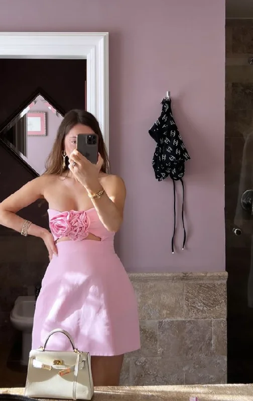 Pink Strapless Cut Out Sweet Short Party Dress Homecomig Dress,DP1691 Tunics Denim casual Pink Strapless Cut Out Sweet Short Party Dress Homecomig Dress,DP1691 Tunics Denim casual
