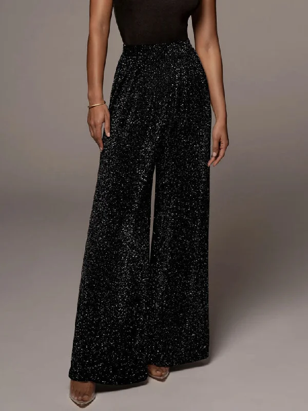 Loose Glitter Wide Leg Long Pants Fashionable Work Pants